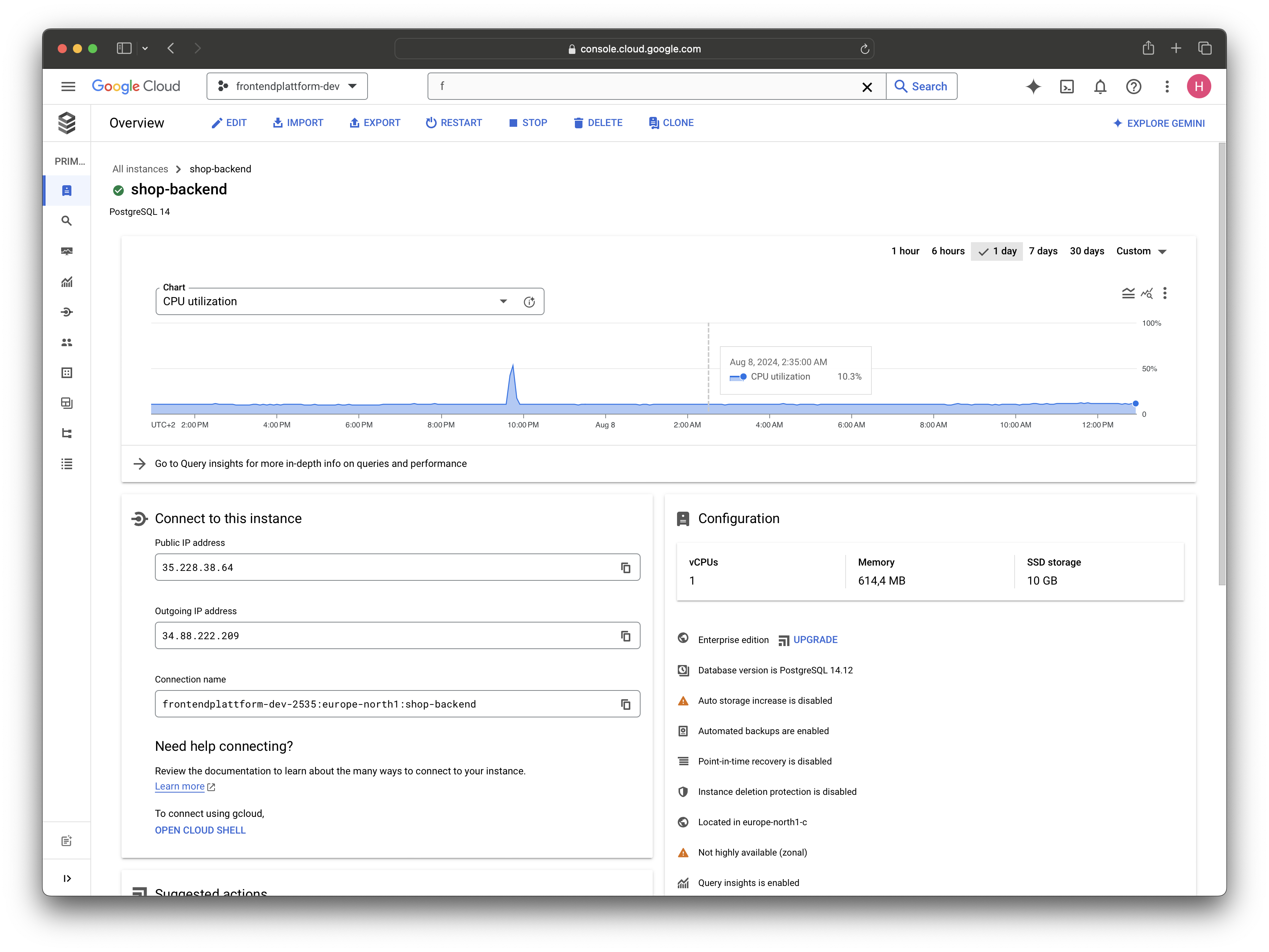 Postgres metrics in the Google Cloud Console